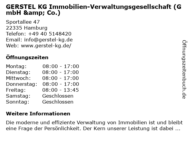 GERSTEL KG Immobilien-Verwaltungsgesellschaft (GmbH & Co.) in Hamburg: Adresse und Öffnungszeiten