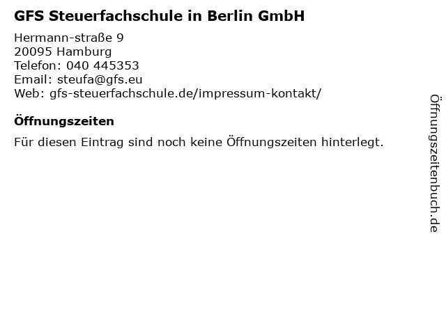GFS Steuerfachschule in Berlin GmbH in Hamburg: Adresse und Öffnungszeiten