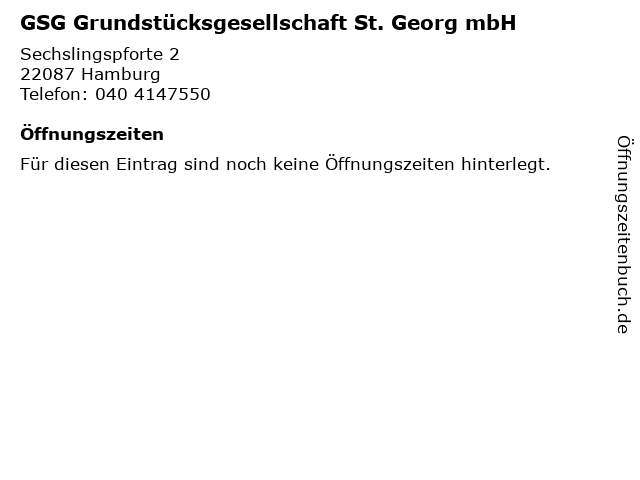 GSG Grundstücksgesellschaft St. Georg mbH in Hamburg: Adresse und Öffnungszeiten