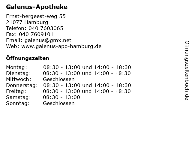 Galenus-Apotheke in Hamburg: Adresse und Öffnungszeiten