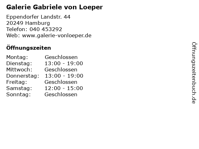 Galerie Gabriele von Loeper in Hamburg: Adresse und Öffnungszeiten
