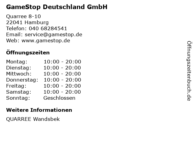 GameStop Deutschland GmbH in Hamburg: Adresse und Öffnungszeiten
