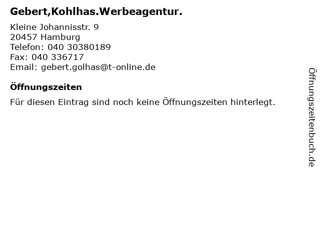 Gebert,Kohlhas.Werbeagentur. in Hamburg: Adresse und Öffnungszeiten