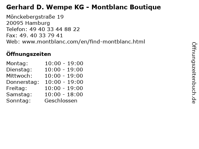 Gerhard D. Wempe KG - Montblanc Boutique in Hamburg: Adresse und Öffnungszeiten