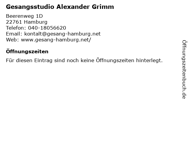 Gesangsstudio Alexander Grimm in Hamburg: Adresse und Öffnungszeiten