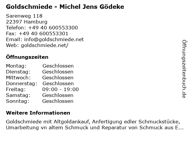 Goldschmiede - Michel Jens Gödeke in Hamburg: Adresse und Öffnungszeiten