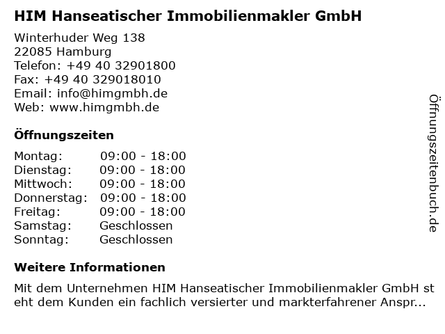 HIM Hanseatischer Immobilienmakler GmbH in Hamburg: Adresse und Öffnungszeiten