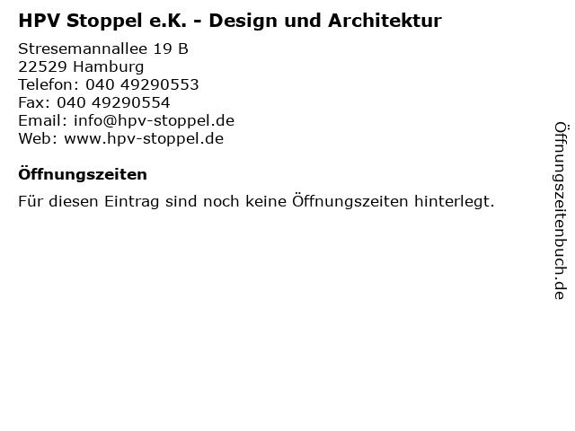 HPV Stoppel e.K. - Design und Architektur in Hamburg: Adresse und Öffnungszeiten