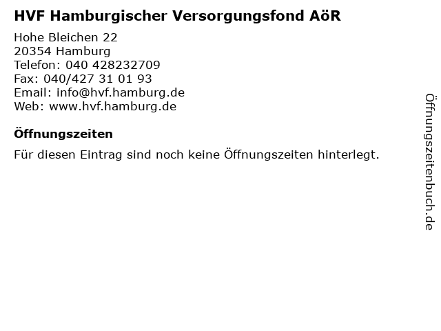 HVF Hamburgischer Versorgungsfond AöR in Hamburg: Adresse und Öffnungszeiten