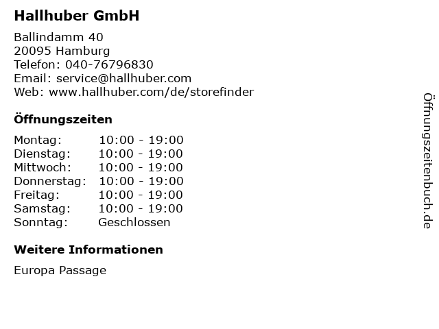 Hallhuber GmbH in Hamburg: Adresse und Öffnungszeiten