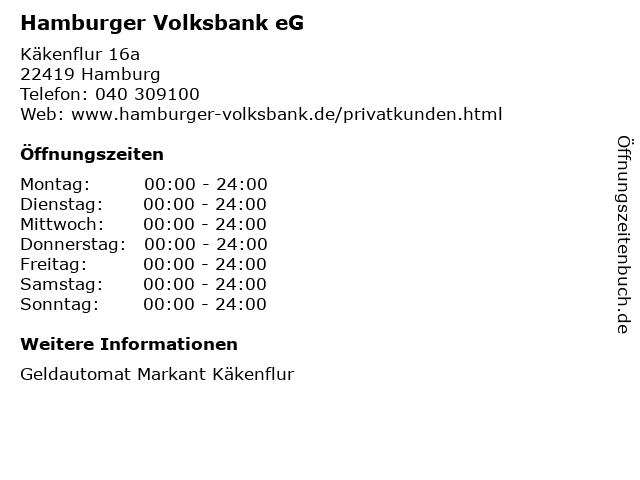 Hamburger Volksbank eG in Hamburg: Adresse und Öffnungszeiten