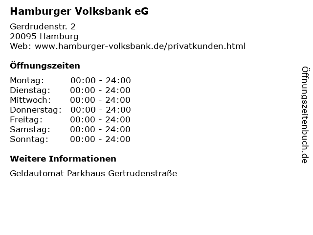 Hamburger Volksbank eG in Hamburg: Adresse und Öffnungszeiten
