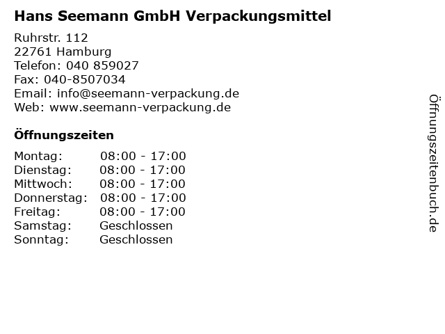 Hans Seemann GmbH Verpackungsmittel in Hamburg: Adresse und Öffnungszeiten