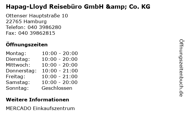 Hapag-Lloyd Reisebüro GmbH & Co. KG in Hamburg: Adresse und Öffnungszeiten