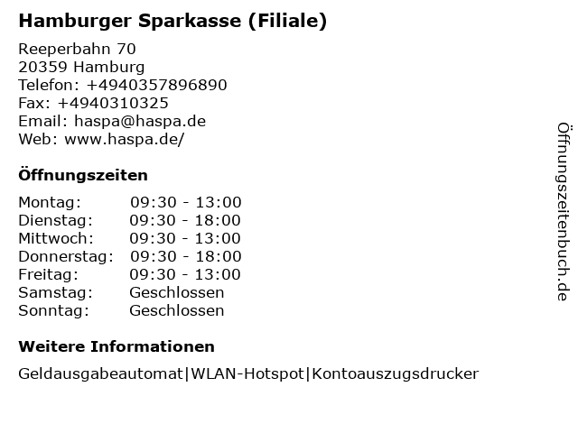 ᐅ Offnungszeiten Haspa Hamburger Sparkasse Ag Filiale St Pauli 6 Reeperbahn 70 In Hamburg