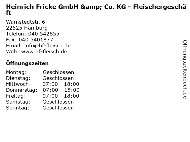 Heinrich Fricke GmbH & Co. KG - Fleischergeschäft in Hamburg: Adresse und Öffnungszeiten