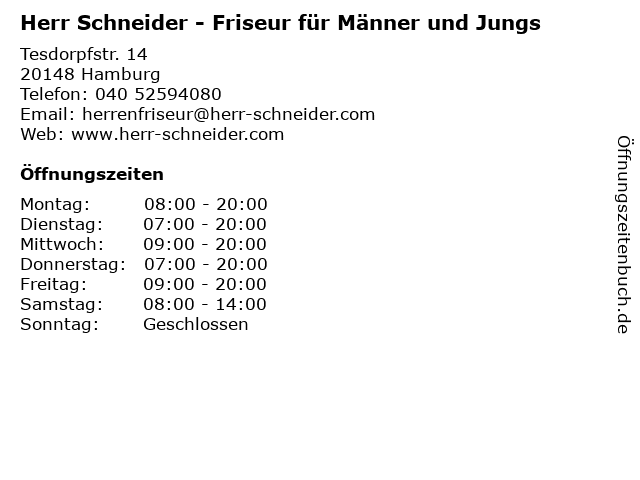 Herr Schneider - Friseur für Männer und Jungs in Hamburg: Adresse und Öffnungszeiten