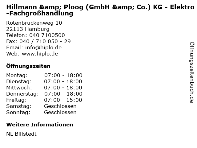 Hillmann & Ploog (GmbH & Co.) KG - Elektro-Fachgroßhandlung in Hamburg: Adresse und Öffnungszeiten