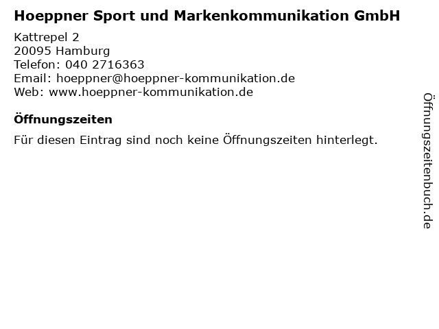 Hoeppner Sport und Markenkommunikation GmbH in Hamburg: Adresse und Öffnungszeiten