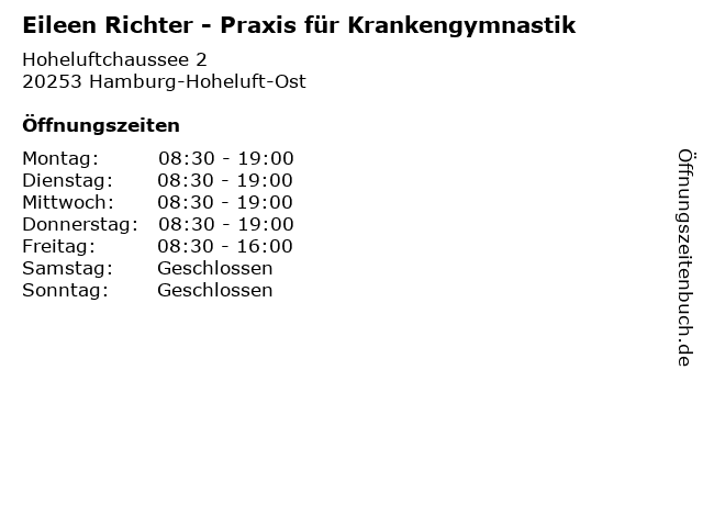 Eileen Richter - Praxis für Krankengymnastik in Hamburg-Hoheluft-Ost: Adresse und Öffnungszeiten