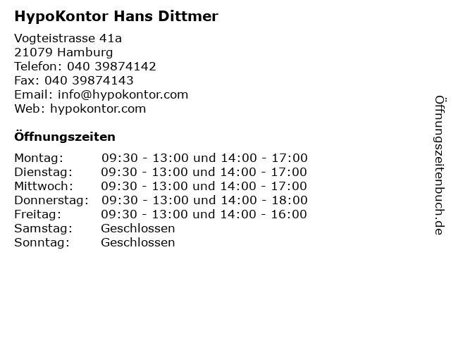 HypoKontor Hans Dittmer in Hamburg: Adresse und Öffnungszeiten