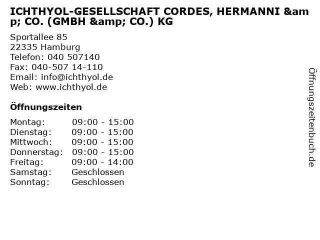 ICHTHYOL-GESELLSCHAFT CORDES, HERMANNI & CO. (GMBH & CO.) KG in Hamburg: Adresse und Öffnungszeiten