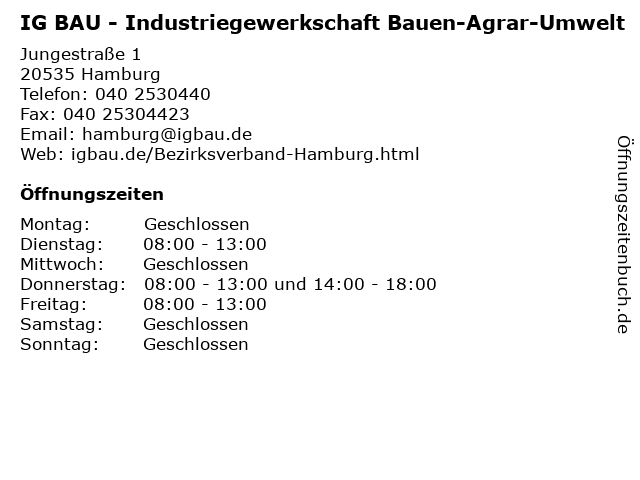 IG BAU - Industriegewerkschaft Bauen-Agrar-Umwelt in Hamburg: Adresse und Öffnungszeiten