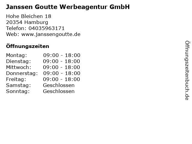 Janssen Goutte Werbeagentur GmbH in Hamburg: Adresse und Öffnungszeiten