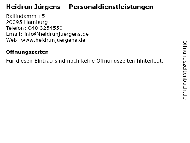 Jürgens Heidrun Zeitarbeit & Arbeitsvermittlung in Hamburg: Adresse und Öffnungszeiten