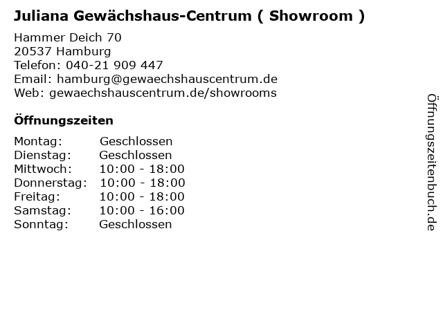 Juliana Gewächshaus-Centrum ( Showroom ) in Hamburg: Adresse und Öffnungszeiten