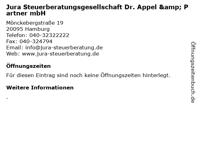 Jura Steuerberatungsgesellschaft Dr. Appel & Partner mbH in Hamburg: Adresse und Öffnungszeiten