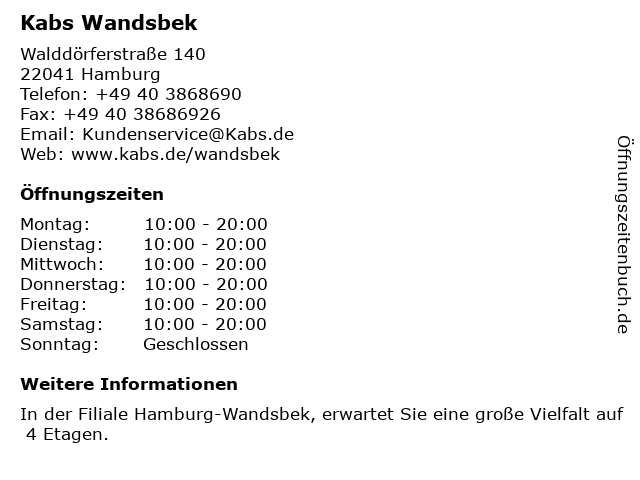 Kabs Wandsbek in Hamburg: Adresse und Öffnungszeiten