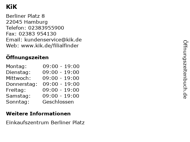KiK in Hamburg: Adresse und Öffnungszeiten
