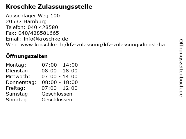 Kroschke Zulassungsstelle in Hamburg: Adresse und Öffnungszeiten