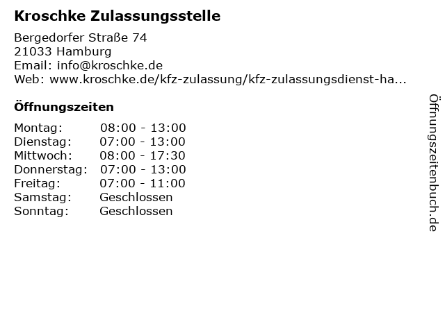 Kroschke Zulassungsstelle in Hamburg: Adresse und Öffnungszeiten