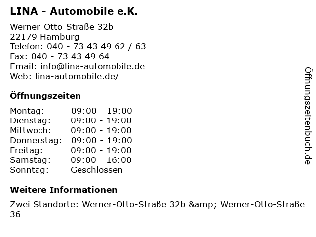 LINA - Automobile e.K. in Hamburg: Adresse und Öffnungszeiten