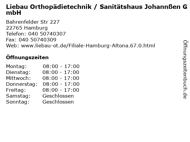 Liebau Orthopädietechnik / Sanitätshaus Johannßen GmbH in Hamburg: Adresse und Öffnungszeiten