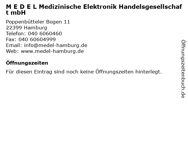 M E D E L Medizinische Elektronik Handelsgesellschaft mbH in Hamburg: Adresse und Öffnungszeiten
