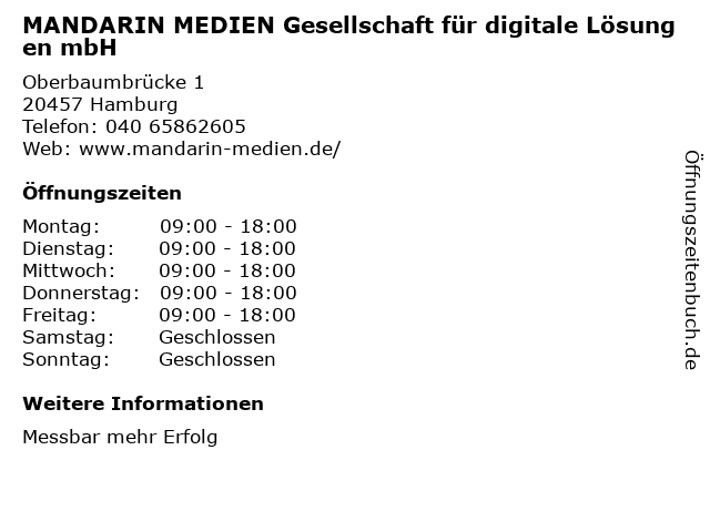 MANDARIN MEDIEN Gesellschaft für digitale Lösungen mbH in Hamburg: Adresse und Öffnungszeiten