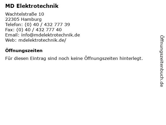 MD Elektrotechnik in Hamburg: Adresse und Öffnungszeiten