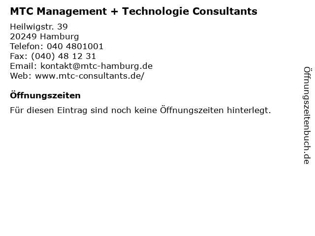 MTC Management + Technologie Consultants in Hamburg: Adresse und Öffnungszeiten