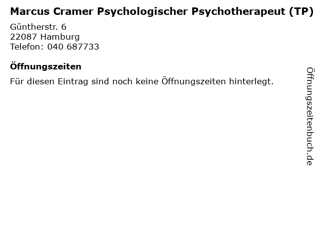 Marcus Cramer Psychologischer Psychotherapeut (TP) in Hamburg: Adresse und Öffnungszeiten