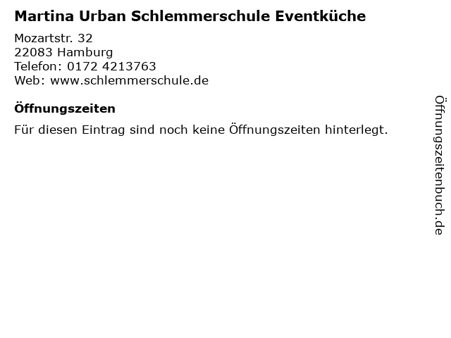 Martina Urban Schlemmerschule Eventküche in Hamburg: Adresse und Öffnungszeiten