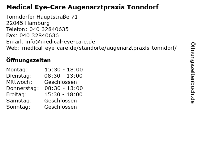 Medical Eye-Care Augenarztpraxis Tonndorf in Hamburg: Adresse und Öffnungszeiten