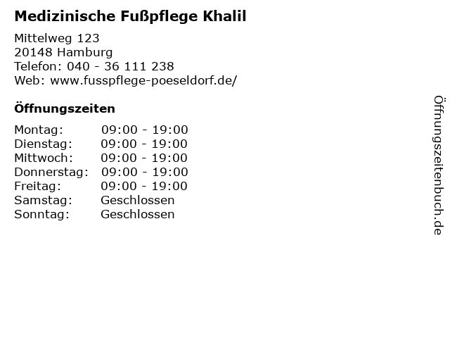 Medizinische Fußpflege Khalil in Hamburg: Adresse und Öffnungszeiten