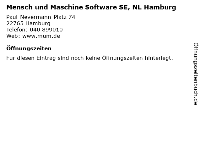 Mensch und Maschine Software SE, NL Hamburg in Hamburg: Adresse und Öffnungszeiten
