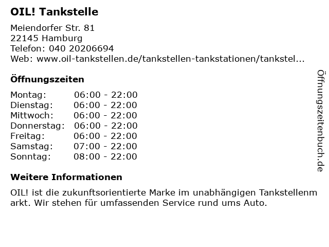 OIL! Tankstelle in Hamburg: Adresse und Öffnungszeiten