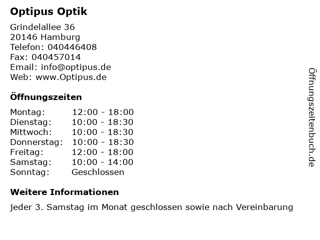 Optipus Optik in Hamburg: Adresse und Öffnungszeiten