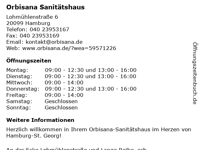 Orbisana Sanitätshaus in Hamburg: Adresse und Öffnungszeiten