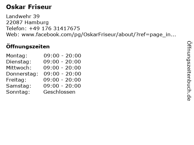 Oskar Friseur in Hamburg: Adresse und Öffnungszeiten